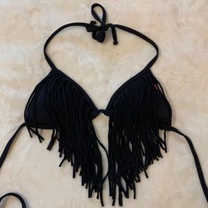 Black Fringe Bikini Top